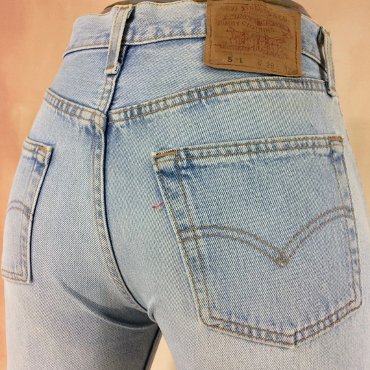 Sz 28 Vintage Levis 501 Distressed Light Wash Women's Button Fly Jeans Mid Waisted Slim Fit Tapered Leg 90's Classic Made in Usa