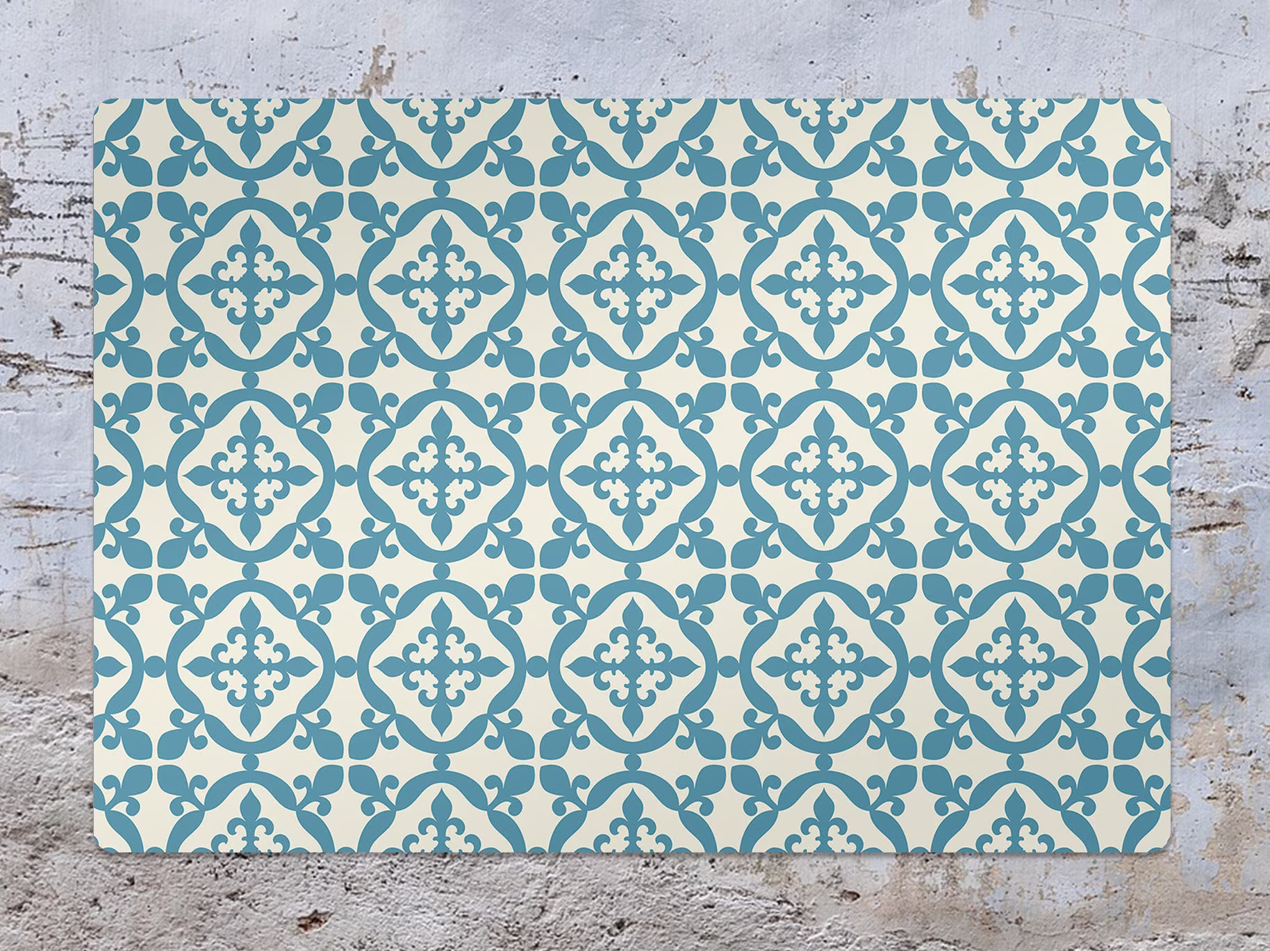 Blue Moroccan Tile Chair Mat, Turquoise Splat White Vinyl Floor Abstract Protective Area Rug, Comfort Mat