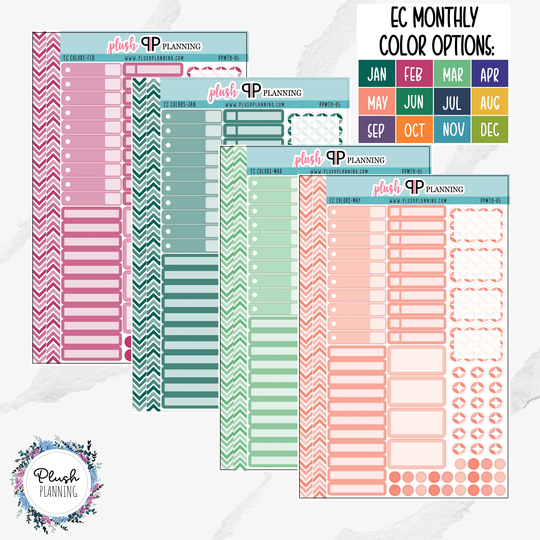 Ec 7x9 Monthly Color Functional Stickers | Monthly Or Weekly Planner Stickers, Removable Plush Planning