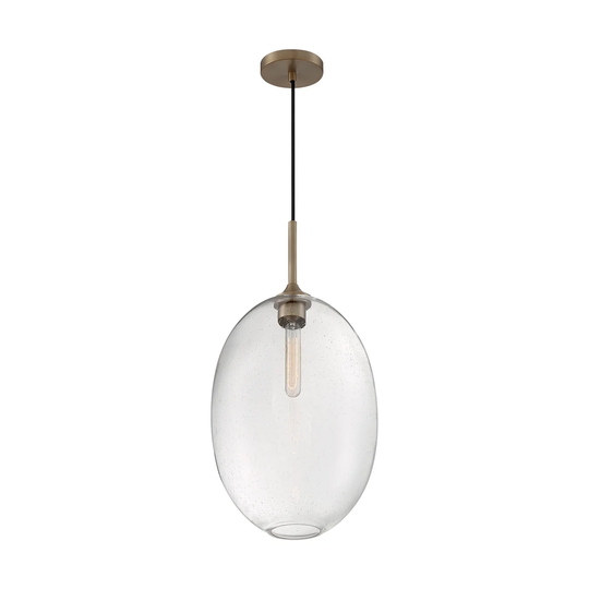 Aria 1-Light Large Pendant Fixture - Burnished Brass Finish with Clear Seeded Glass - Burnished Brass - Burnished Brass
