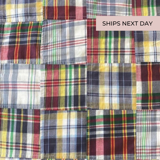 Multi-Color Patchwork Nantucket Madras Plaid Fabric/100% Cotton Quilt