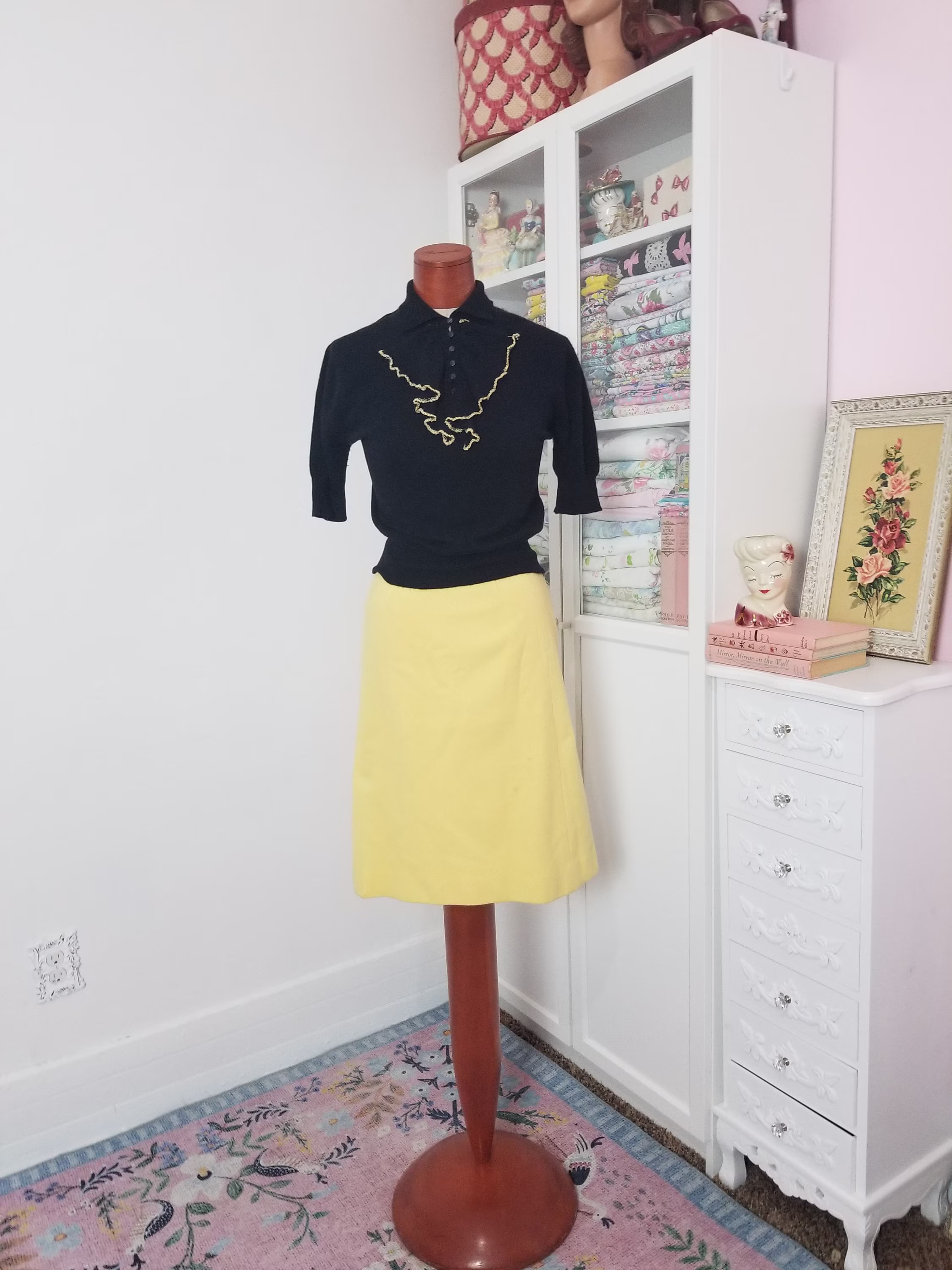 Vintage 1950's/60's Yellow Wool Pencil Skirt Garland Dreamspun Xs To Small