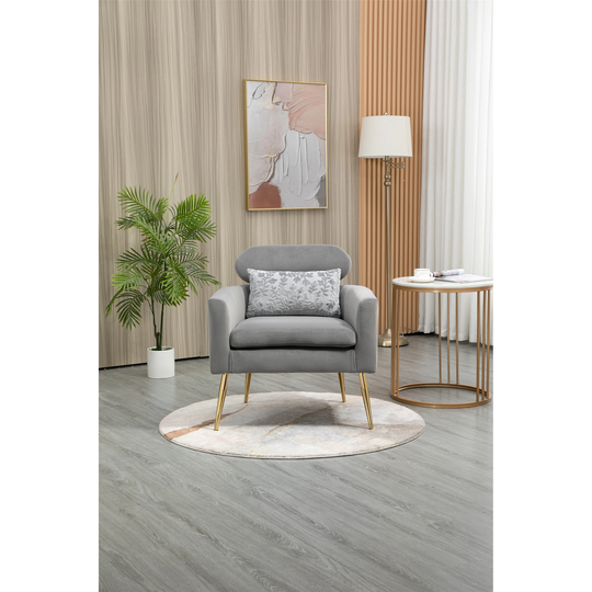 Vintage Accent Chair Neck Support Leisure Single Chair Velvet Thicken Padded Seat Living Room Chair with Metal Golden Feet