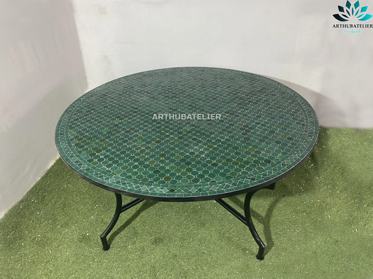 Large Mosaic Dining Table Round For Outdoor & Indoor 100% Handcrafted Bajmate Tiles