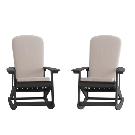 Flash Furniture Set of 2 Adirondack Rocking Chairs in Black with Cream - 29.5"Wx37.75"Dx39.5"H