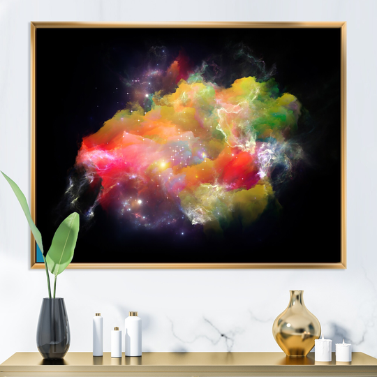 Designart 'Colorful Nebula Cosmic Flower' Modern Floral Framed Canvas Wall Decor