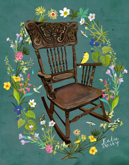Rocking Chair Art Print | Rustic Wall Farmhouse Painting Katie Daisy 8x10 11x14