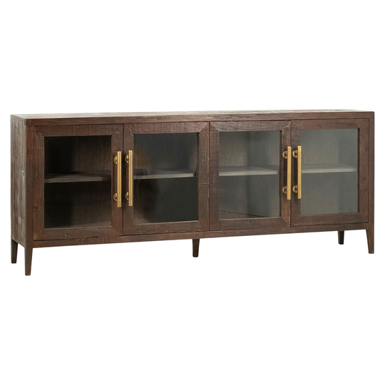 Ellie Reclaimed Pine and Glass Door Sideboard with Bar Pull Hardware