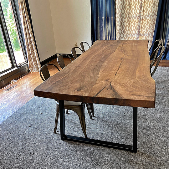 Walnut Table, Live Edge Dining Dinning Kitchen Slab, Solid American Black Walnut, Table Legs