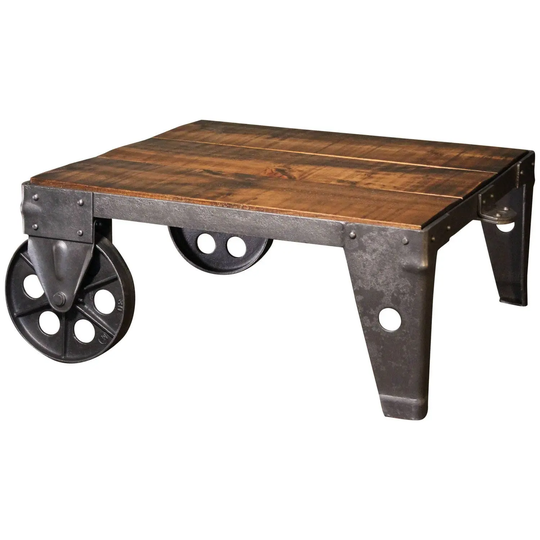 Coffee Table Industrial Modern Factory Shop Wood Steel & Iron Cart