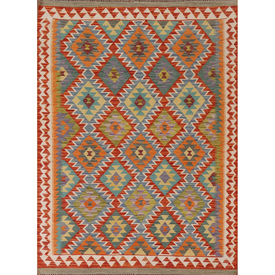 Reversible Multi-Color Kilim Oriental Area Rug Flat-weave Wool Carpet - 5'1" x 6'5"