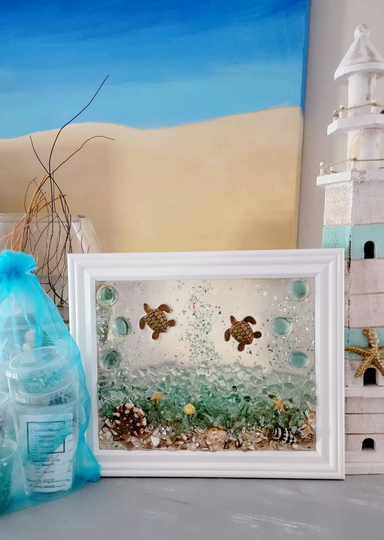 Kit, Do It Yourself | Diy Resin Art Kit, Sea Glass Picture, Shell Art, Crafting Gift, Home Crafting. Craft Kits. Turtle