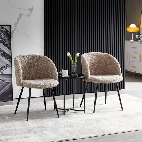 Upholstered Teddy Faux Fur Dining Armrest Chair (Set of 2) - 20.86"x19.68"x32.48 in