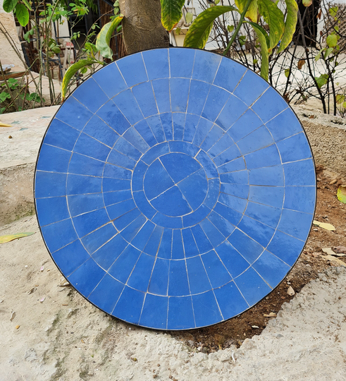 Custom Natural Blue Zellige Color Table Top - Mid Century Modern Outdoor Patio Furniture Top Zellije Only