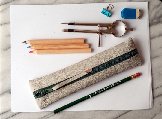 Slim Pencil Case Leather Personalized, Small Pen Pouch, Zipper Organizer Mother's Day Gift For Him Her