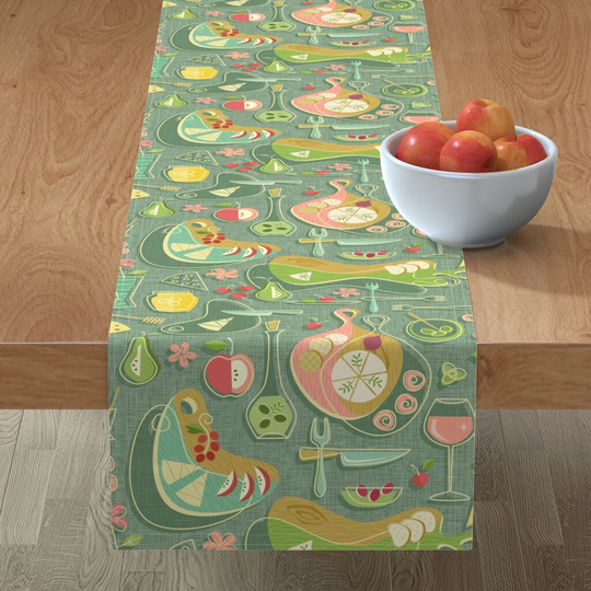 Vintage Kitchen Table Runner - Appetizer Abstract By Studioxtine Retro Fruit Cotton Sateen Spoonflower