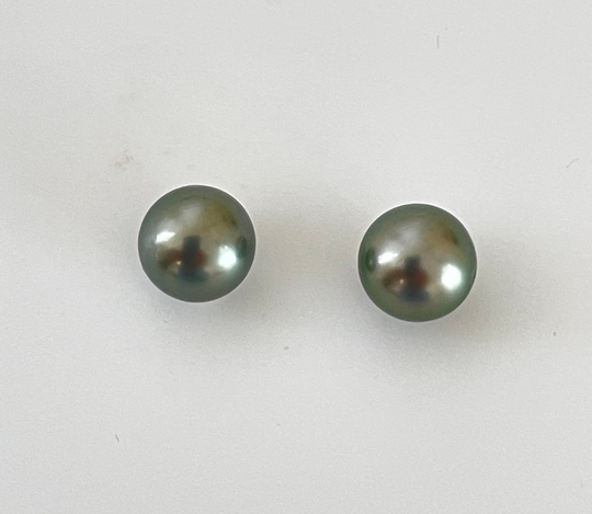 Rocket Color Collection Incredible Vivid Natural Sea Green 10mm Tahitian Cultured Pearl Stud Earrings With Backing Of Your Choice
