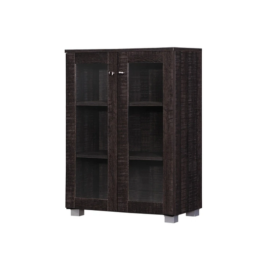 Mason Modern and Contemporary Dark Brown Multipurpose Storage Cabinet Sideboard with Two Class Doors