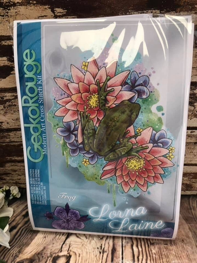 Frog By Lorna Laine Modern Cross Stitch Art Kit. 14 Count