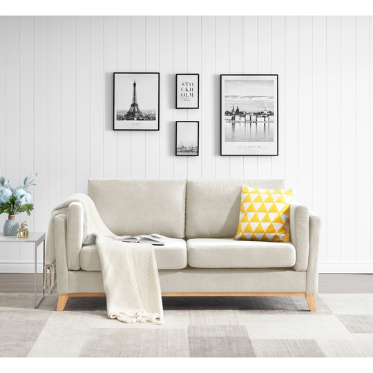 Modern and comfortable beige chenille fabric sofa with soft cushion and armrest