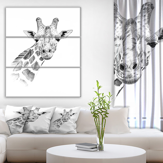 Designart 'Pencil Giraffe Sketch in Black and White' Animals Print on Wrapped Canvas set