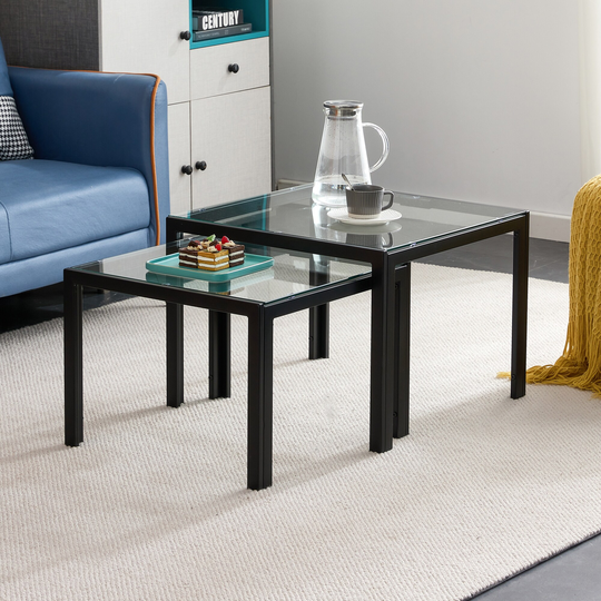 Stacking Table with Tempered Glass Finish Nesting Coffee Table 2 Piece