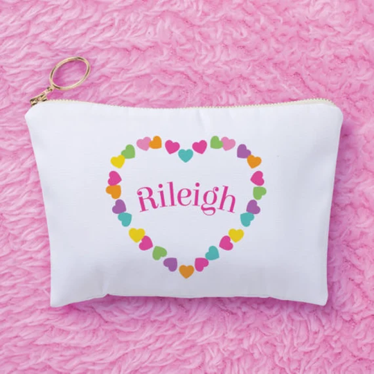 Hearts A Flutter Personalized Zipper Pouch, Custom Name Pencil Case, Stationery Zip Pouch, Personalized School Supplies, Back To