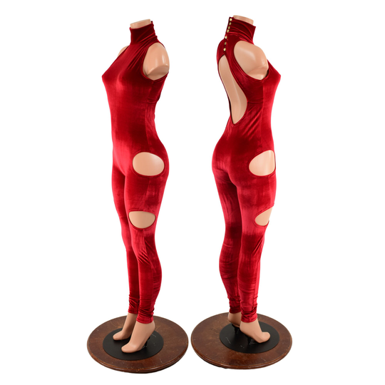 Spellbound Catsuit in Red Stretch Velvet 157804