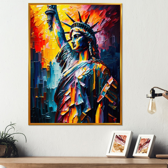 Designart 'Colorful Liberty Statue II' Cityscapes Framed Canvas Art Print