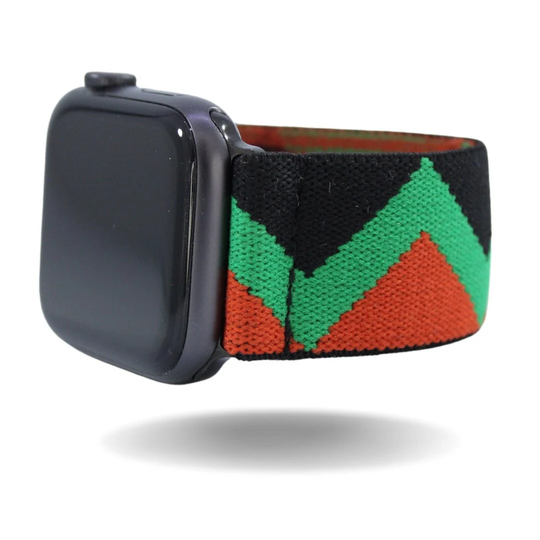 Elastic Watch Band For Apple - All Series | Models 1 8, Se, Ultra | Orange Green Black Chevron Handmade Stretchy Comfy Strap