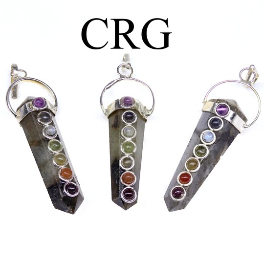 Set Of 4 - Labradorite Thick Pencil Point Pendant with 7 Stone Detail/1.5" Avg