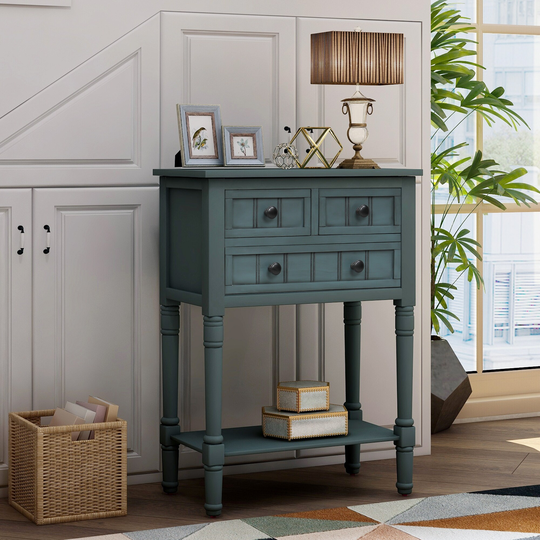 Slim Sofa Table with 3 Drawers and Bottom Shelf,Narrow Console Table