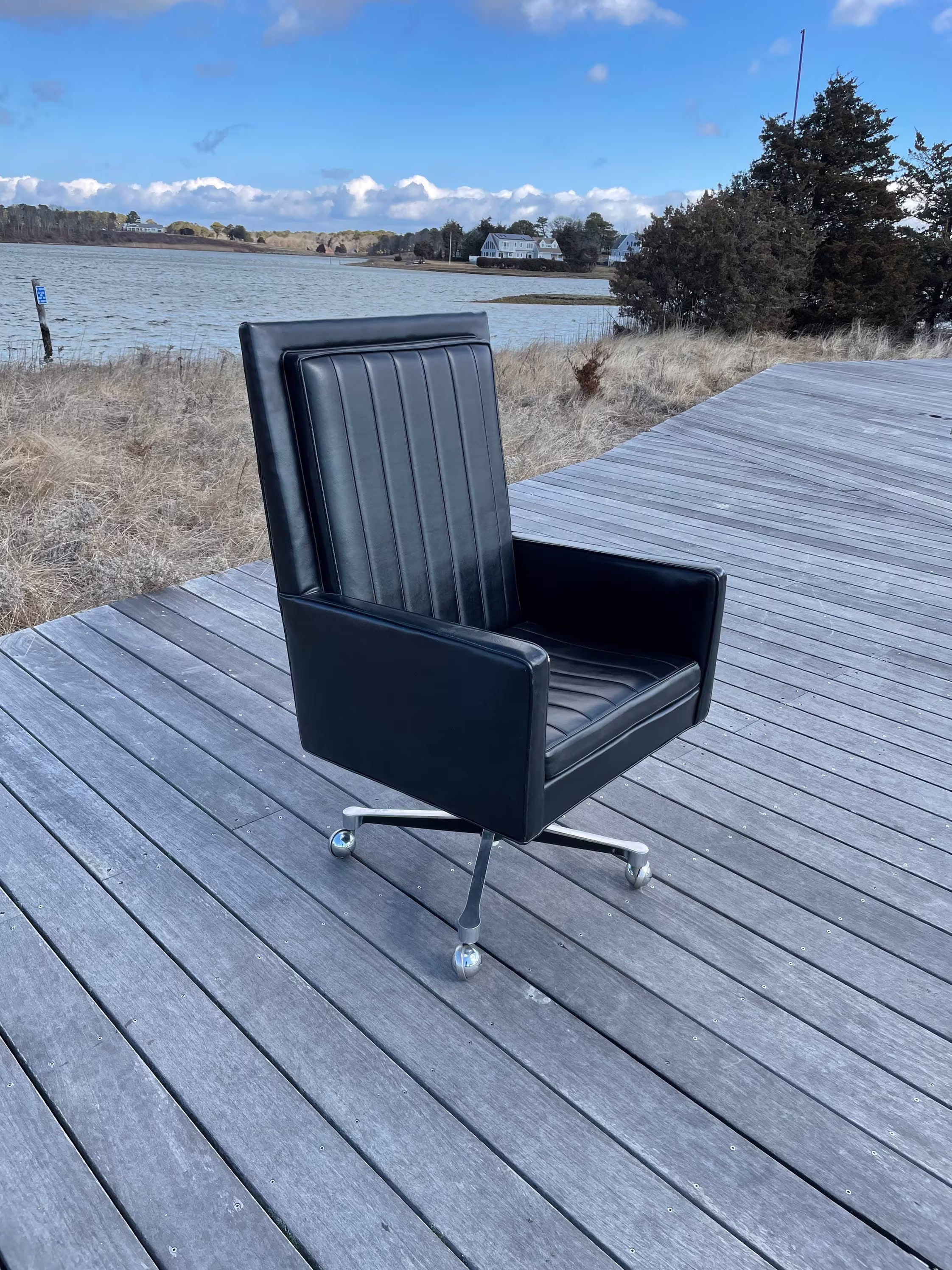 Vintage Executive Swivel Desk Chair Designed By Milo Baughman For Thayer Coggin, Mid Century Modern Chair, Black Rolling Office