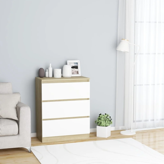 Sideboard White and Sonoma Oak 23.6"x13.8"x29.9" Engineered Wood