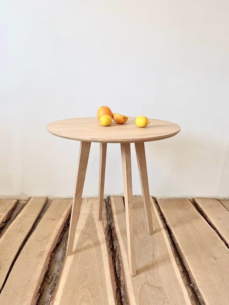 Round Solid Wood White Oak Dining Table, Mid Century Large Room Modern Farmhouse Table Top, Scandinavian Small