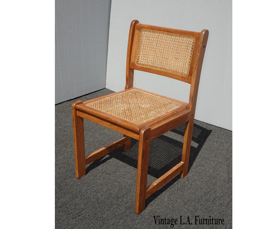 Vintage French Country Brown Oak Side Chair With Cane