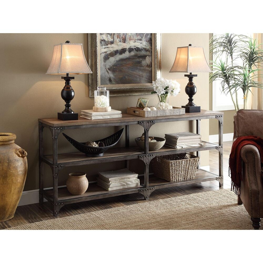Aoolive Wooden Console Table in Weathered Oak & Antique Silver