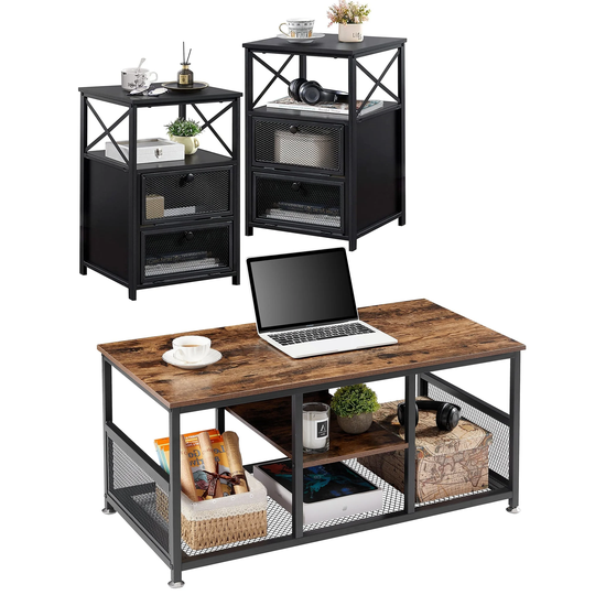 Modern 3-piece Coffee Table Set, Sofa Table & Nightstand Set of 2