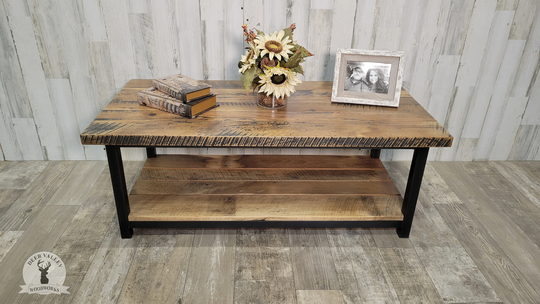 Reclaimed Wood Coffee Table, Barnwood Table With Shelf, Rustic Accent Living Room Media