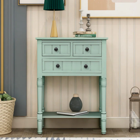 Vintage Console Table w/3 Storage Drawers & Bottom Shelf(Retro Blue)