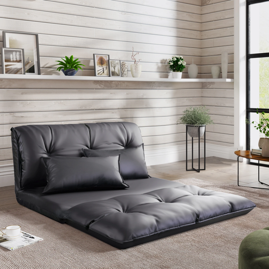 3 in 1 Versatile Lazy Sofa 90 to 180-Degree Adjustable Folding Futon Sleeper Sofa Video Gaming Lounge Chaise with 2 Pillows