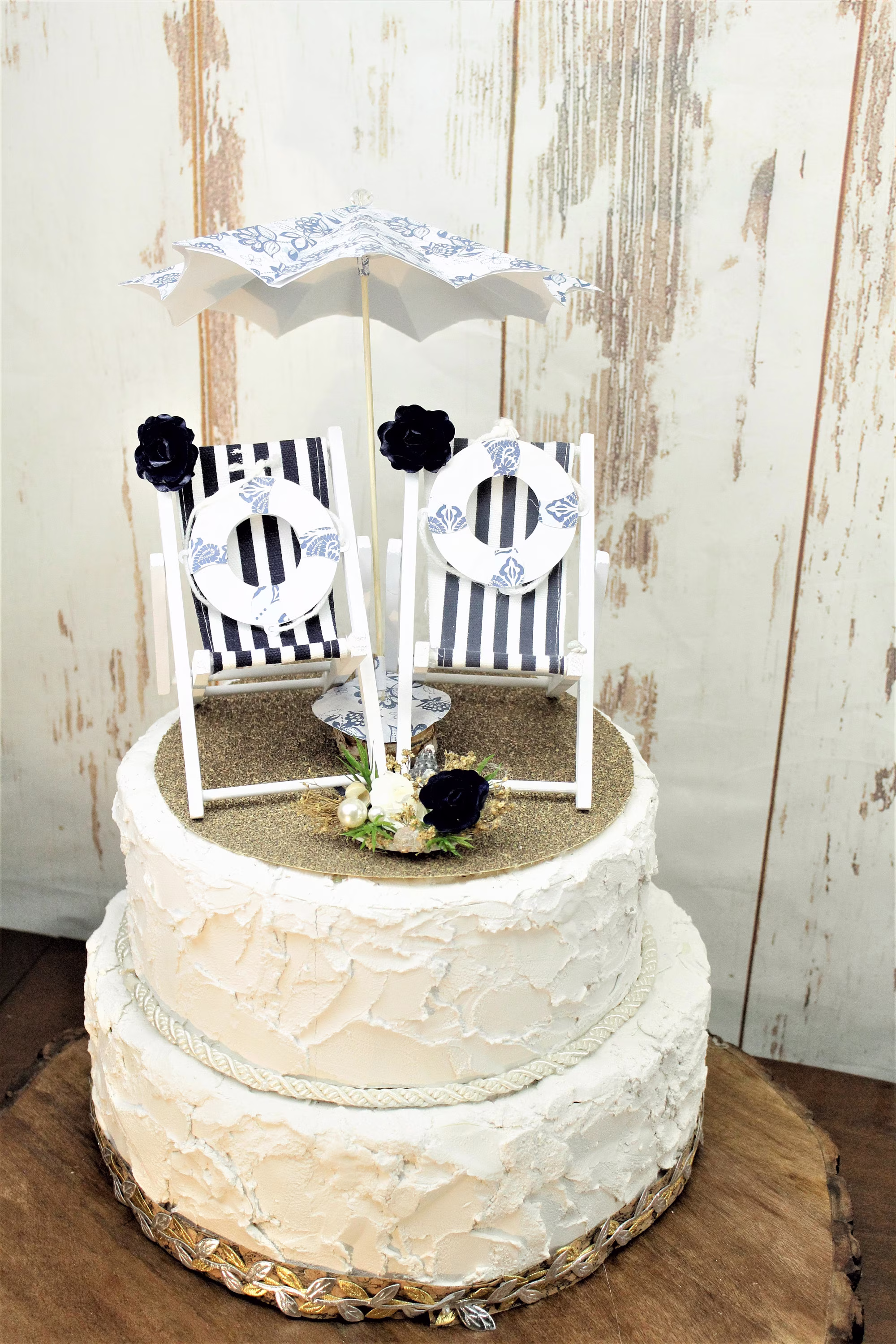 Adirondack Beach Chair Wedding Cake Toppers - Navy Blue | Seashell Topper Decor
