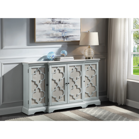 Rectangular Console Table w/4 Doors in Light Teal Finish,Contemporary Style
