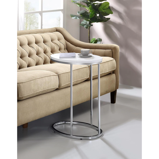 Home Furniture End Table White Color Wood Veneer & Metal,Coffee, Console, Sofa & End Tables