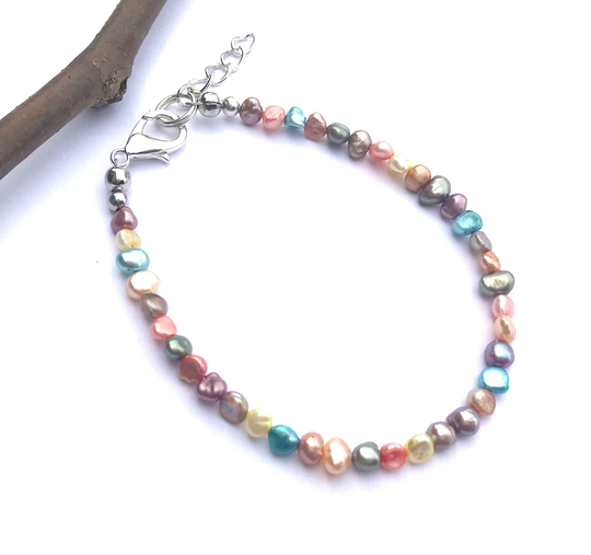 Pearl Bracelet With Mixed Pastel Colors, Colorful Rainbow, Unique Gifts For Women, Beaded Jewelry
