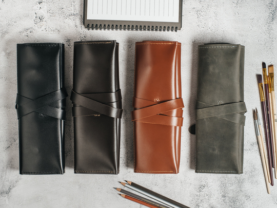 Leather Cosmetic Organizer, Makeup & Paint Brush Roll, Mens Craft Tool Storage, Personalized Artist Gift, Wrap Pencil Pouch, Back To School