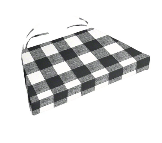 Chair Cushions Buffalo Plaid Black & White Check Fabric, Replacement Cushion Rustic Chair Pad, 18" Double Ties, Cushions