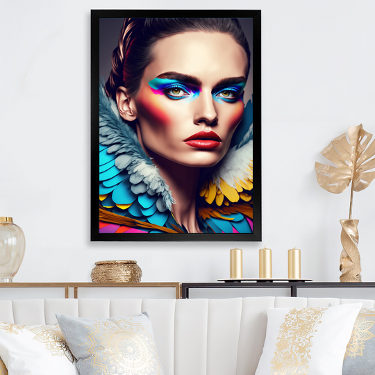 Designart 'Colorful Sensual Woman In Fur Coat VI' Contemporary Glam Framed Art Print