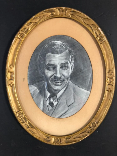 Vintage Graphite Pencil Drawing Of Clark Gable