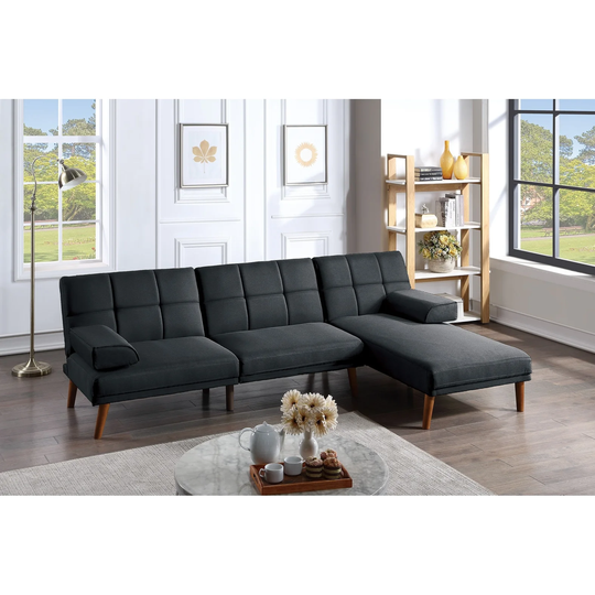 Contemporary Style Sectional Sofa Set, Convertible Bed Sofa with Solid wood Legs&Tufted Couch&Adjustable Sofa Chaise